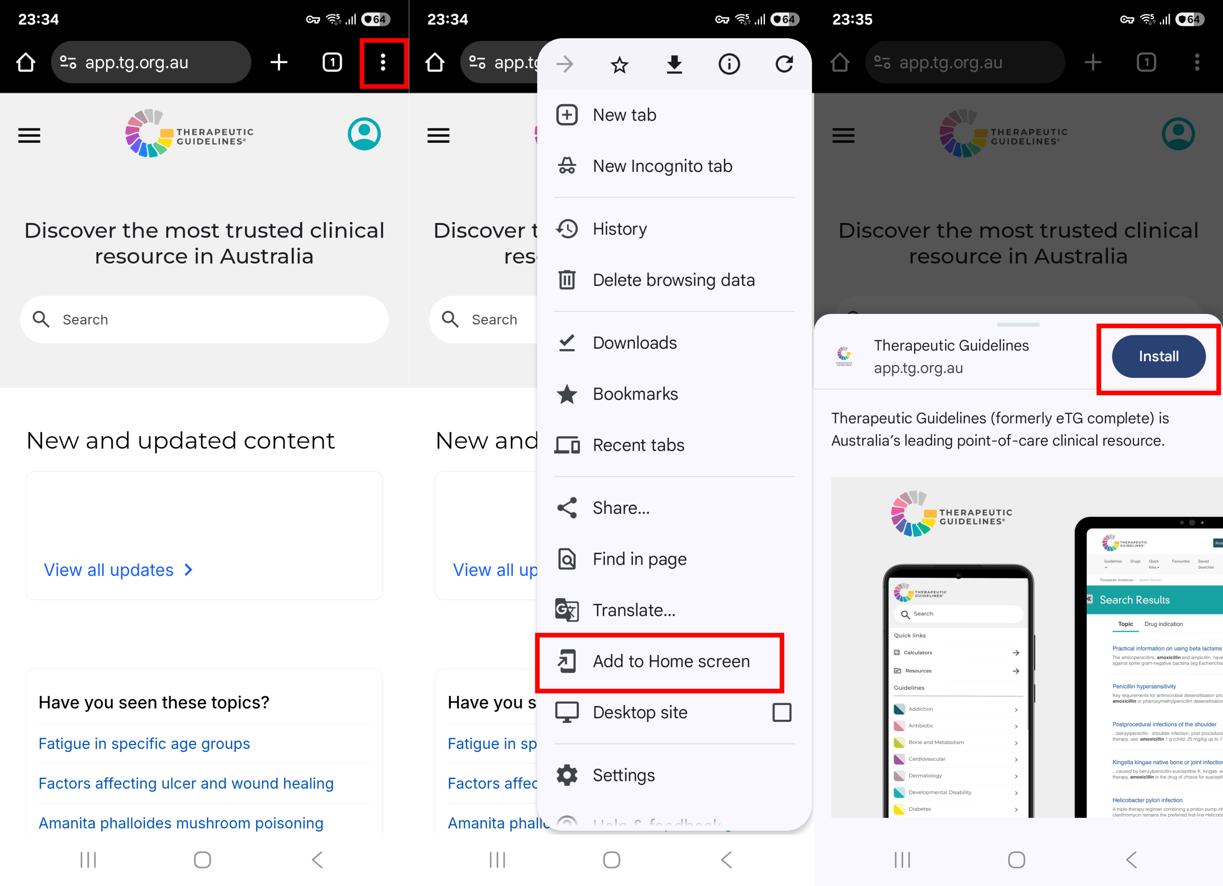 installing therapeutic guidelines app via web browser android
