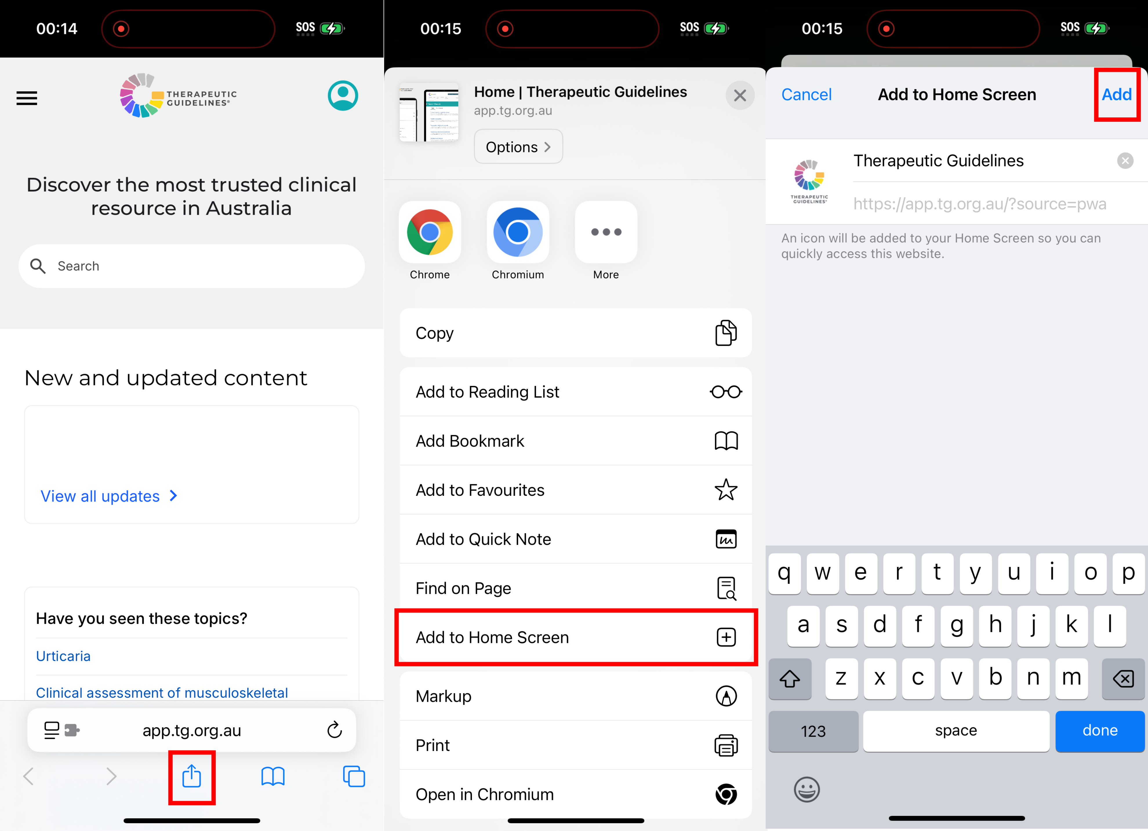 installing therapeutic guidelines app via web browser ios